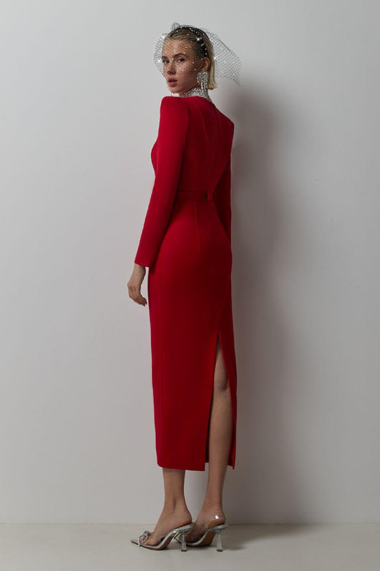 Vestido midi de manga larga de jersey liso