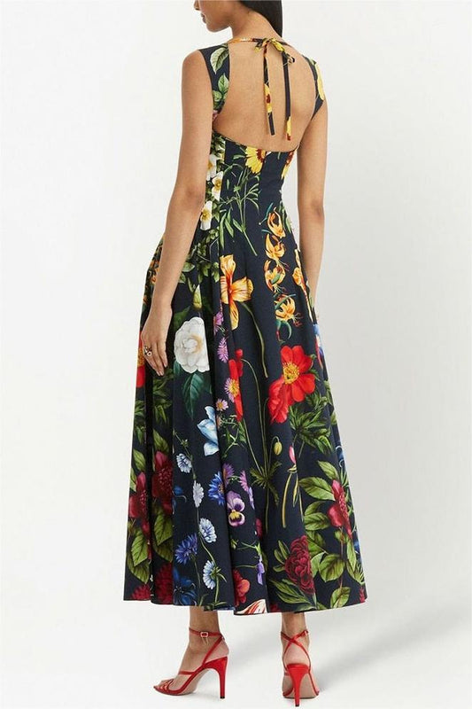 Vestido midi sin mangas con bordado floral de diamantes de imitación