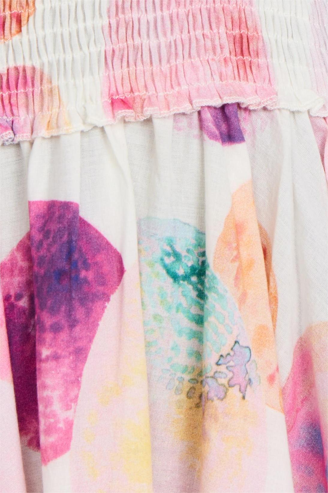 Vestido midi fruncido con estampados geométricos