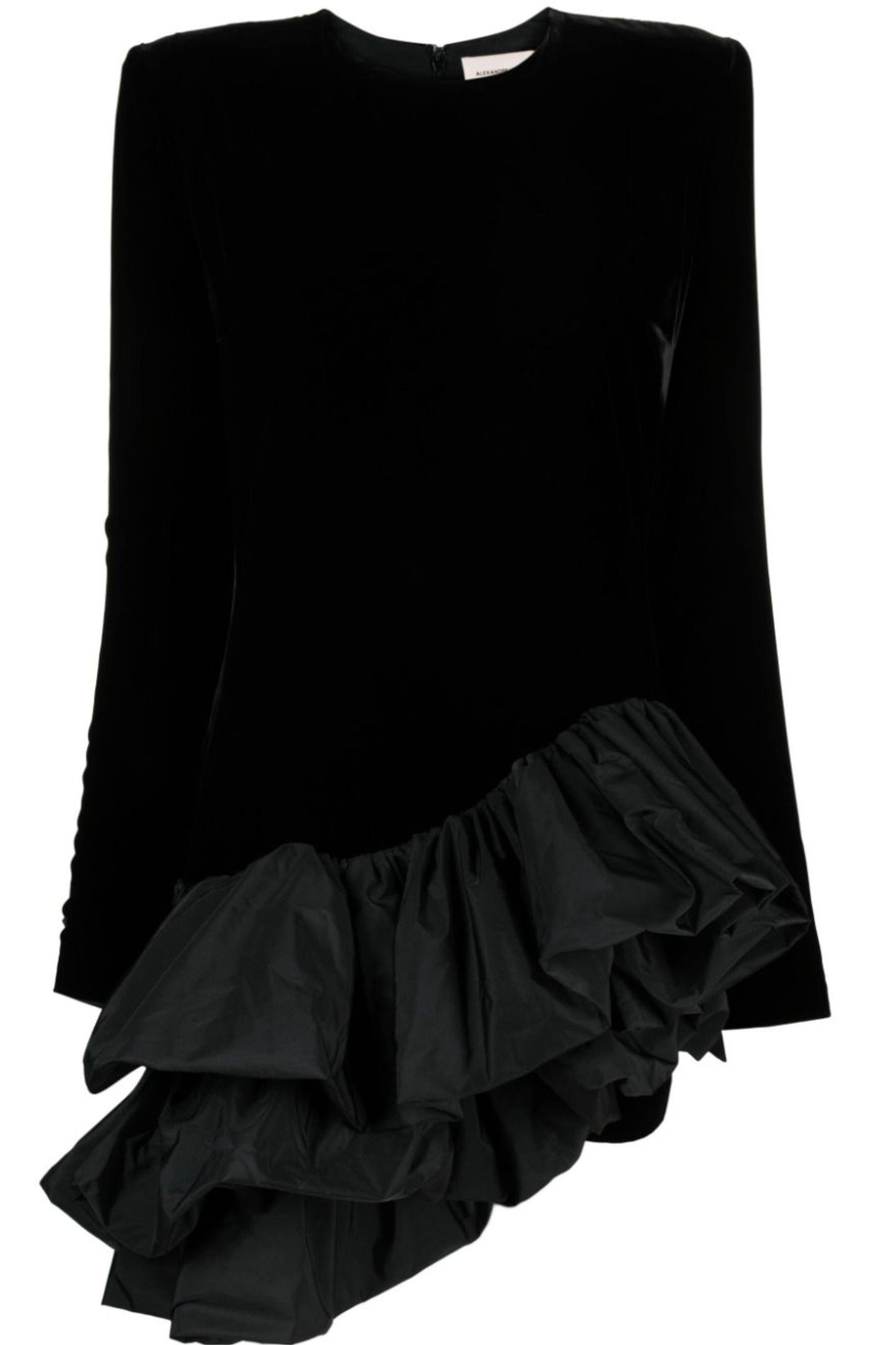 Minivestido de terciopelo liso con volantes y mangas largas