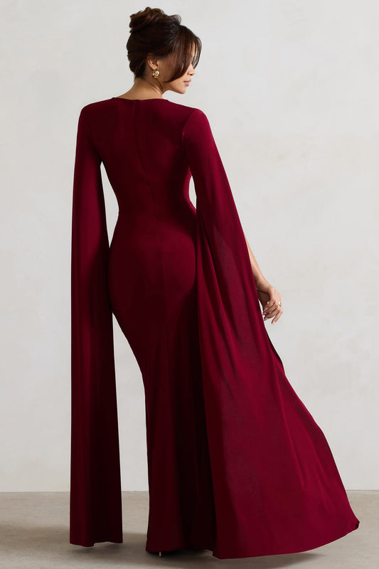 Solid Square Collar High Split Midi Dress