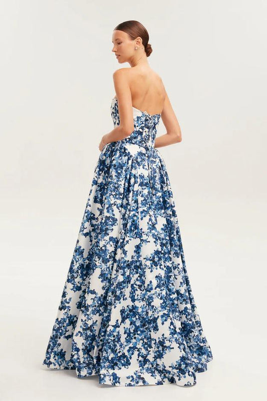 Vestido midi sin mangas con hombros descubiertos y estampado floral
