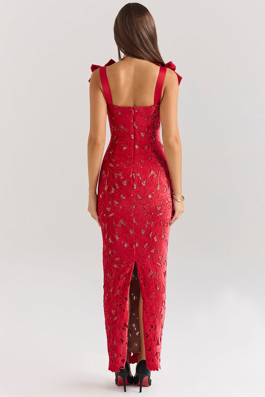 Vestido midi sin mangas con lazo y encaje