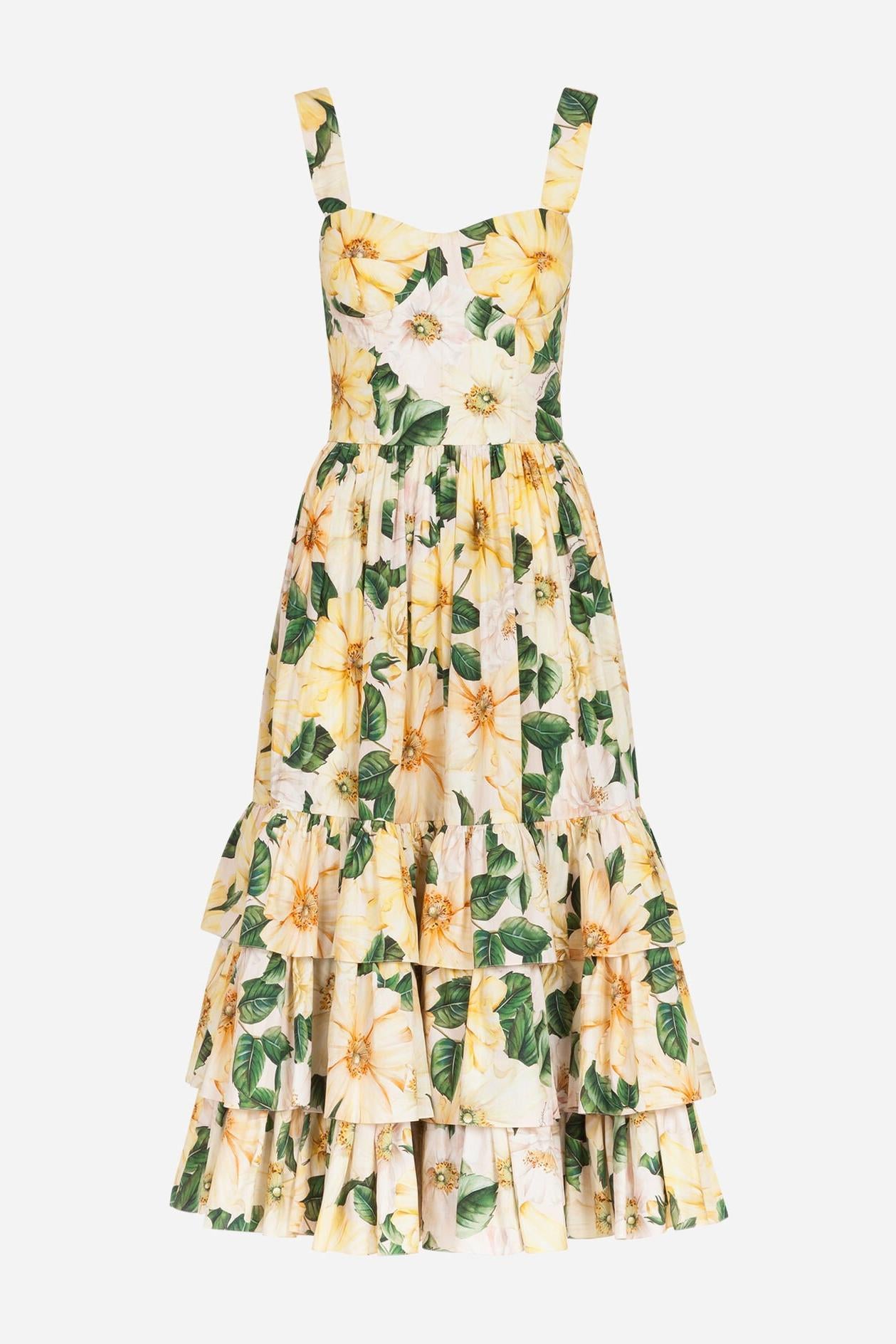 Vestido midi floral sin mangas con escote corazón
