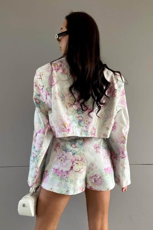 Floral Long Sleeve Blazer & Mid Waist Floral Pants Set
