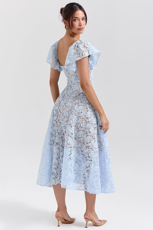 Solid Lace Sweetheart Neck Midi Dress