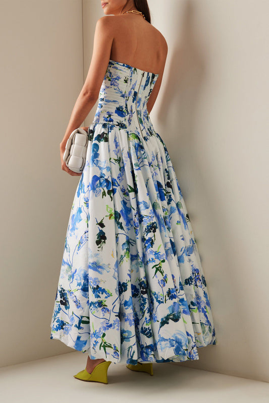 Vestido midi floral con hombros descubiertos y abertura