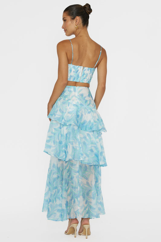 Abstract Print Top & High Waist Ruffle Skirt Set