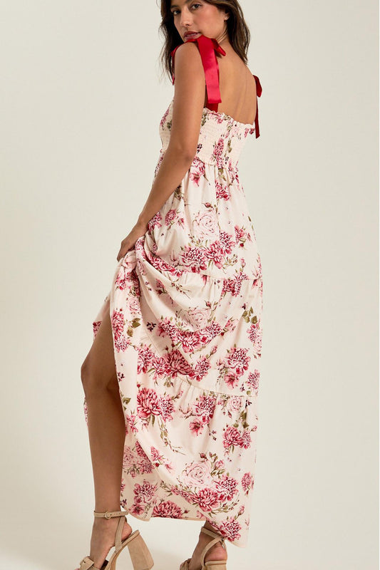 Vestido midi holgado con encaje floral