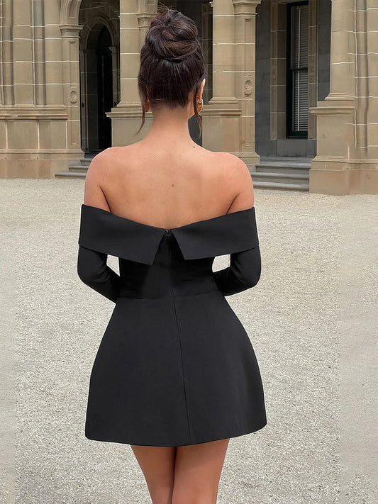 JULISSA MO Sexy Off Shoulder A-line Women Dress Black Backless High Waist Dress Female Autumn Skinny Elegant Party Clubwear 2025