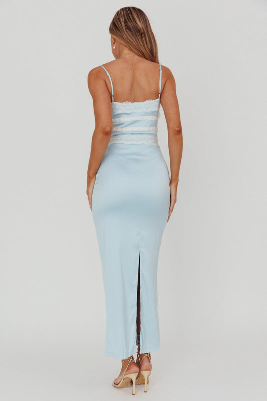 Kellan Lace Trim Maxi Dress Blue