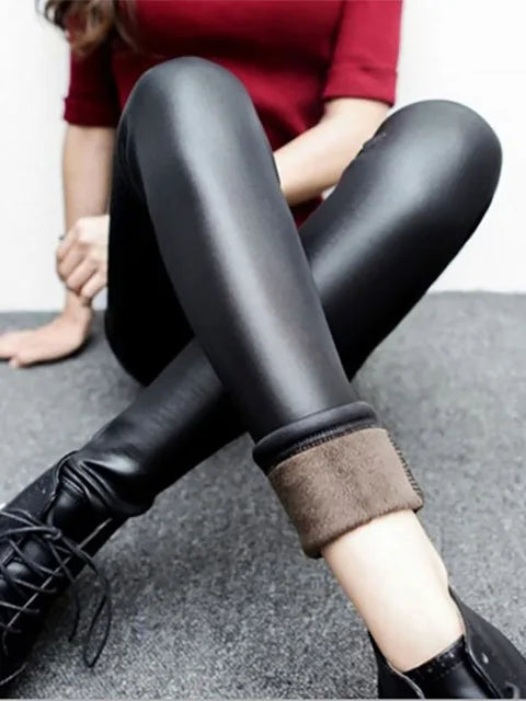 Leggings de invierno para mujer, cálidos, gruesos, de terciopelo sintético, estilo gótico, estilo punk rock, ajustados y tipo lápiz.