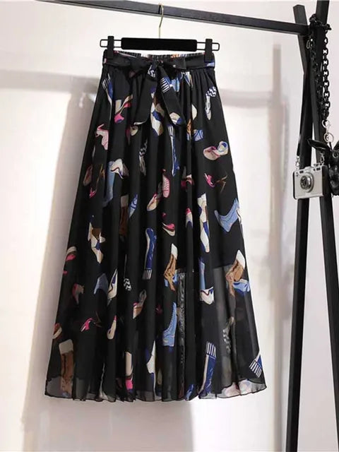 Falda larga para mujer, primavera verano 2025, estilo coreano, de gasa blanca y negra, para el sol, de cintura alta, midi, para mujer