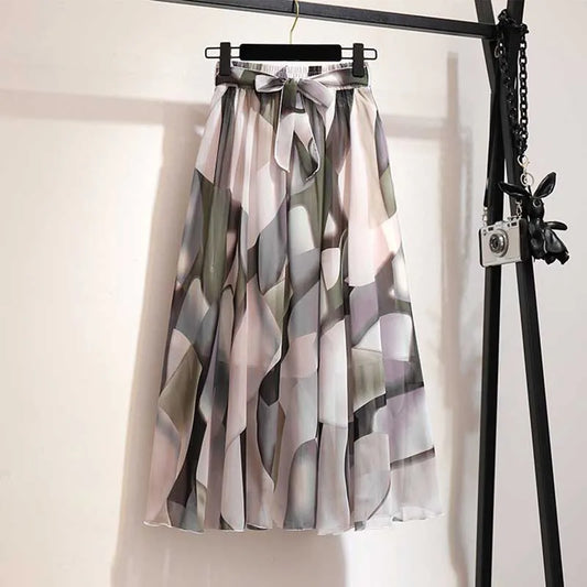 Long Skirt Women For 2025 Spring Summer Lady Korean Style White Black Chiffon Sun School High Waist Midi Skirt Female