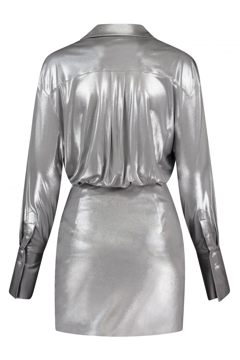 Minivestido Frederica con escote en V fruncido metalizado