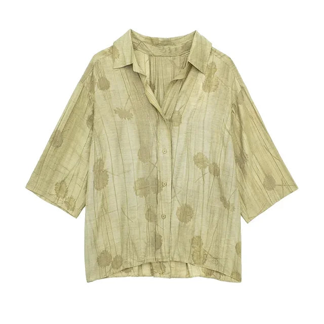 Conjunto de pantalones largos de lino con estampado tie-dye para mujer, camisas de media manga con solapa y botonadura sencilla, pantalón de pierna ancha con cordón ajustable, 2 piezas