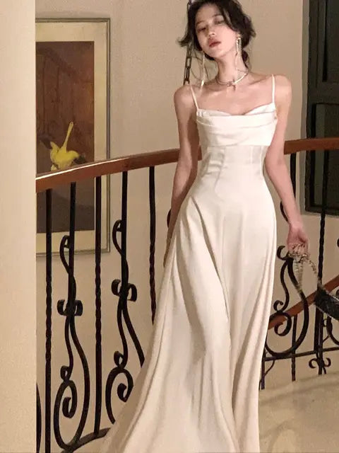 Nuevo vestido midi de satén de verano para mujer, elegante vestido de fiesta ajustado con tirantes finos, vestido de noche para boda, cumpleaños, sin espalda, vestido de graduación, ropa