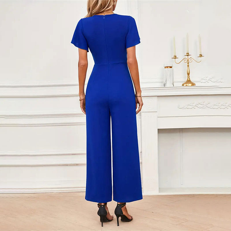Mono de pierna ancha de punto elástico sin mangas con volantes y pantalones rectos para mujer, ropa de alta calidad para mujer