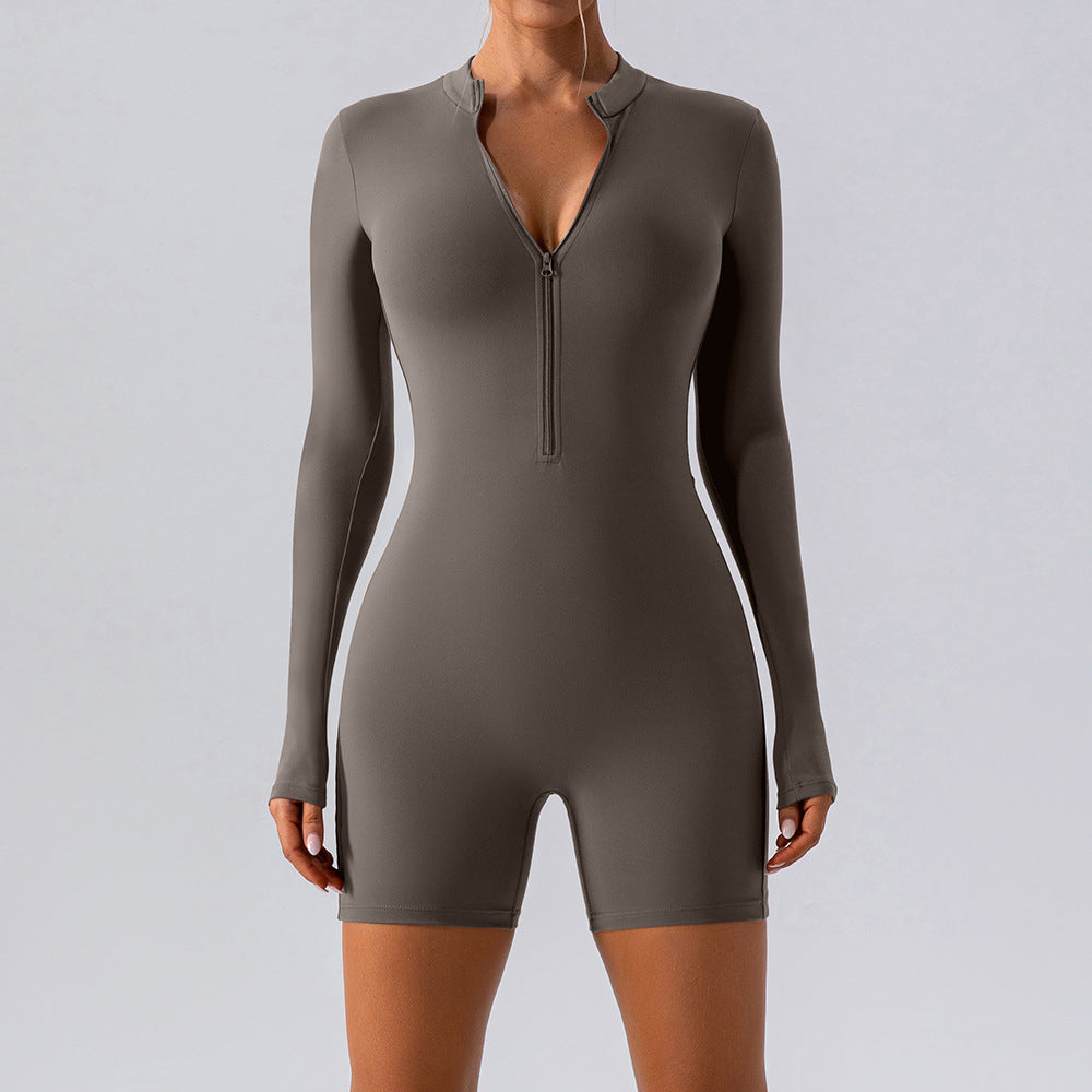 Mono deportivo de una pieza con cremallera y manga larga para entrenamiento de baile y fitness, ropa de yoga ajustada y sexy para mujer