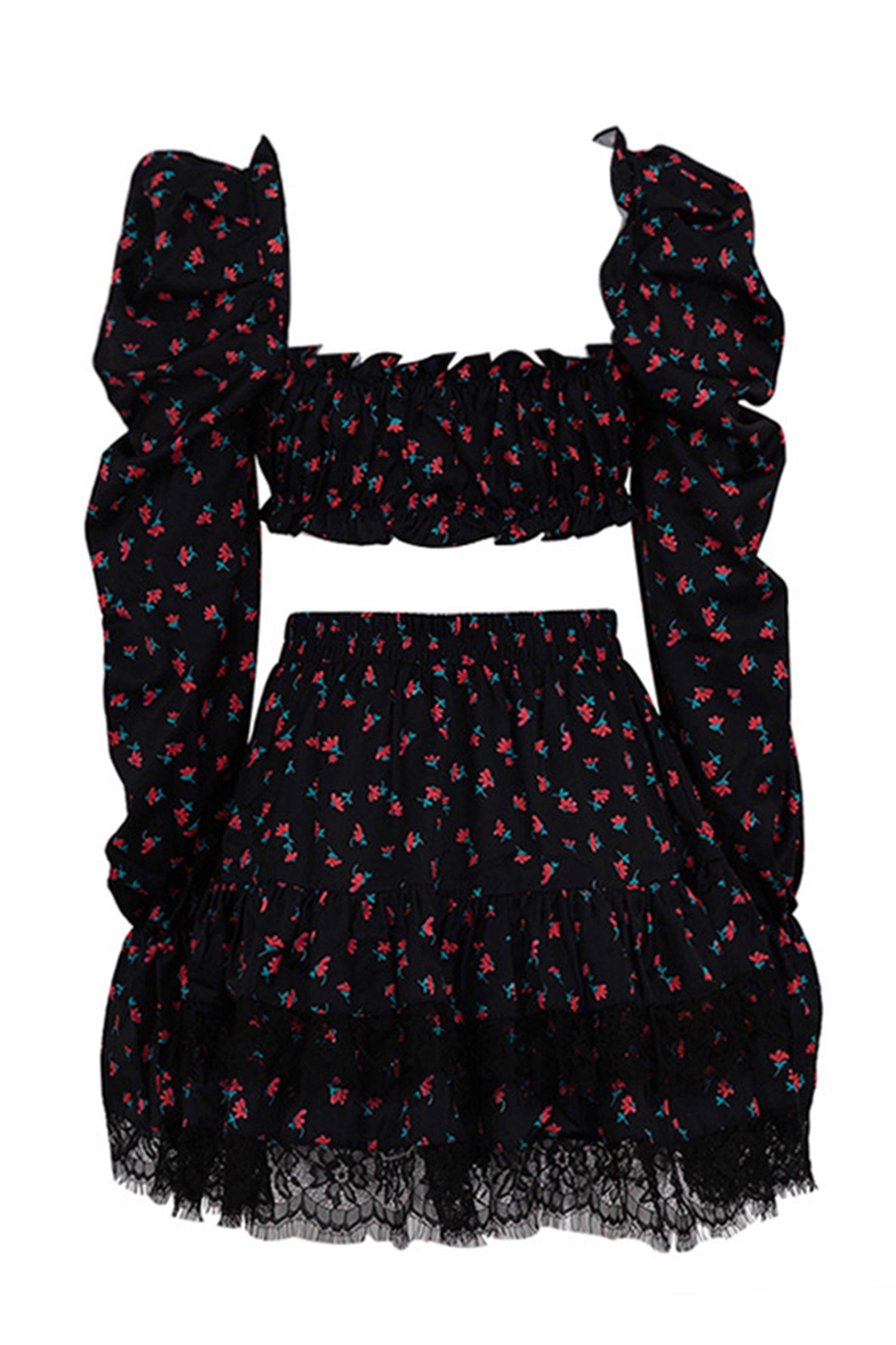 Conjunto de minifalda con mangas abullonadas y estampado floral Ella