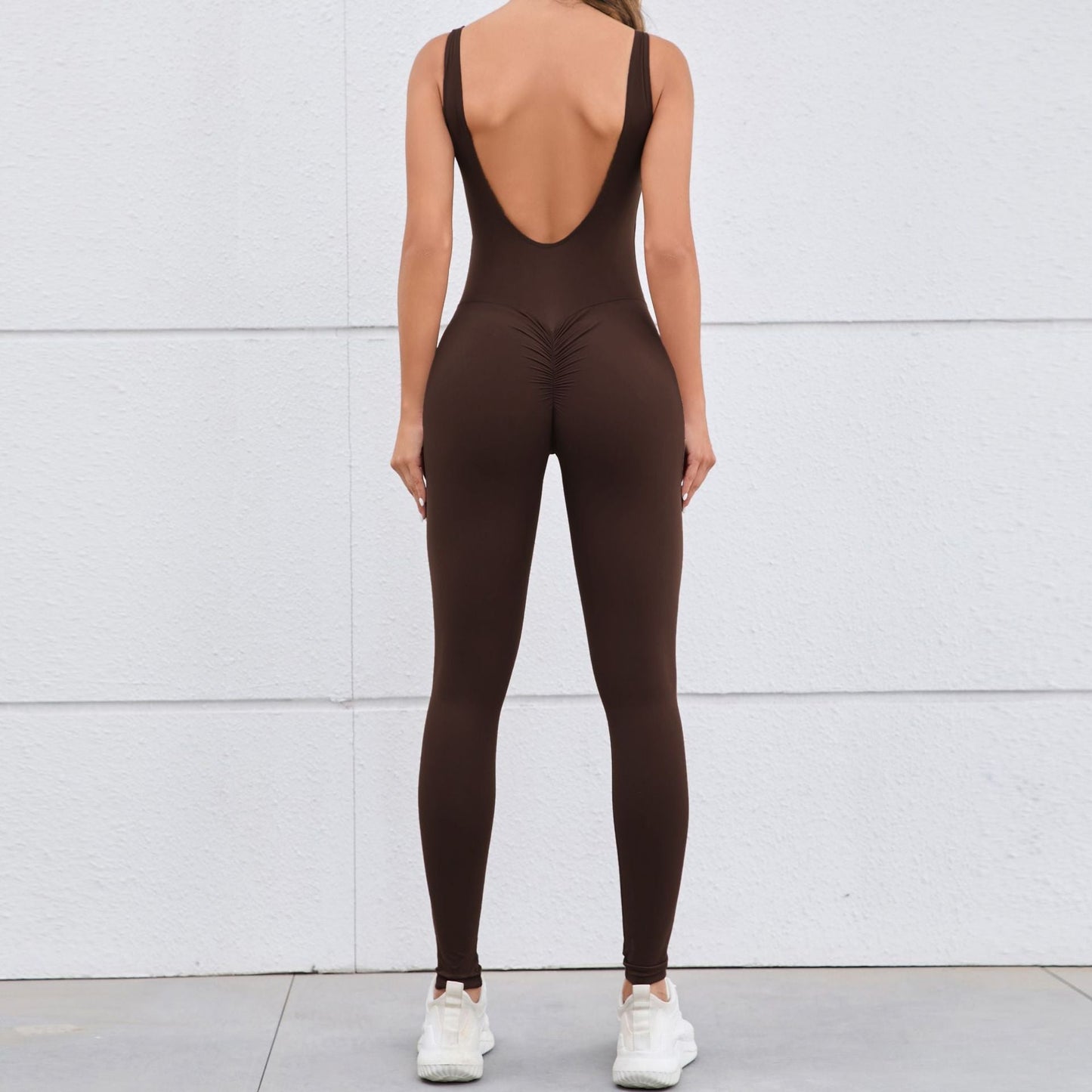 Mono de yoga ajustado con espalda descubierta y corte ahuecado para mujer, ropa deportiva de secado rápido de una pieza para entrenamiento