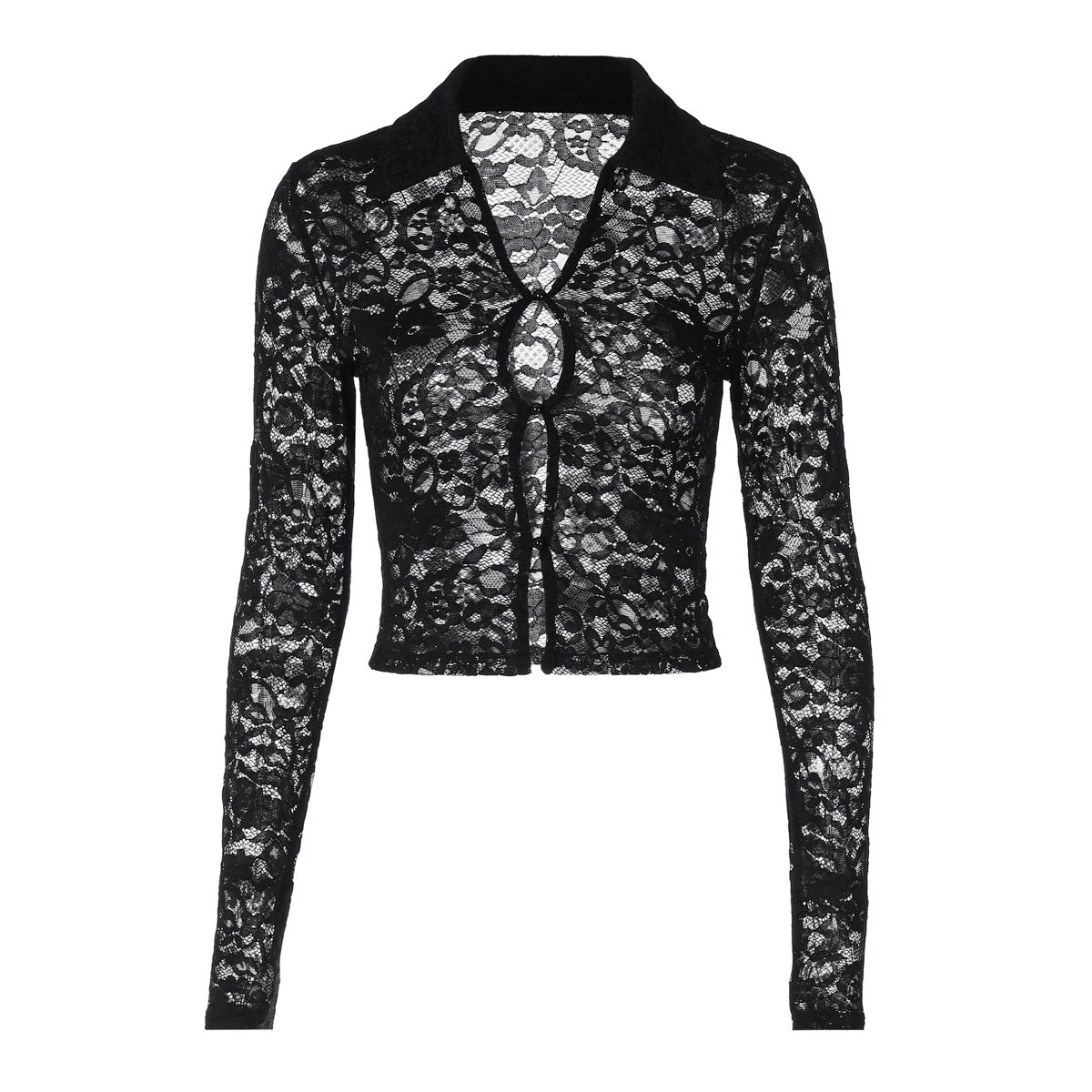 Ropa de mujer Primavera Verano Cárdigan de encaje sexy Top ligero de manga larga