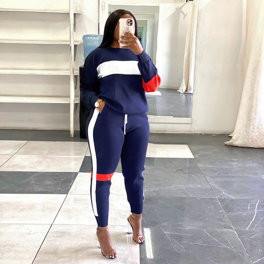 Ropa de mujer Suéter Patchwork Rayas Traje Deportivo Manga Larga Ropa Casual de Mujer