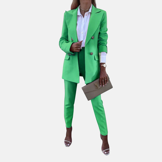 Conjunto de dos piezas de pantalones casuales de color sólido para mujer de primavera y otoño