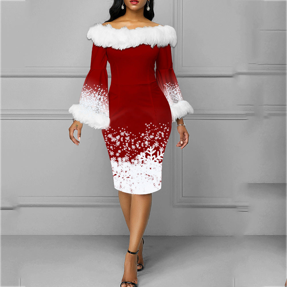 Vestido tubo de manga larga para otoño e invierno, Navidad, para mujer