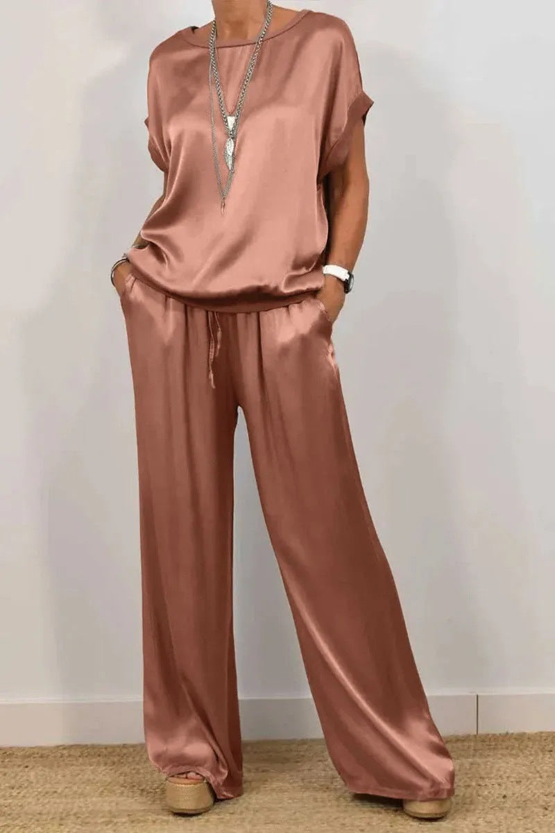 Conjuntos casuales de dos piezas con camisa holgada y pantalones anchos de tendencia primavera-verano