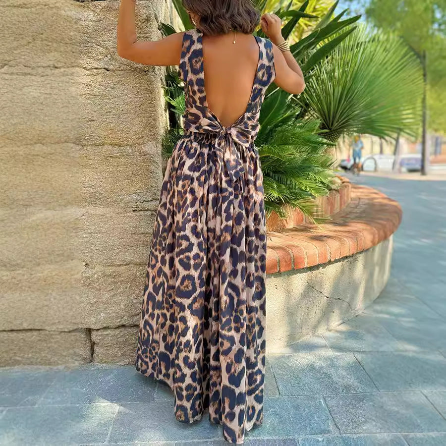 Conjunto de dos piezas con top y falda con estampado de leopardo informal para mujer