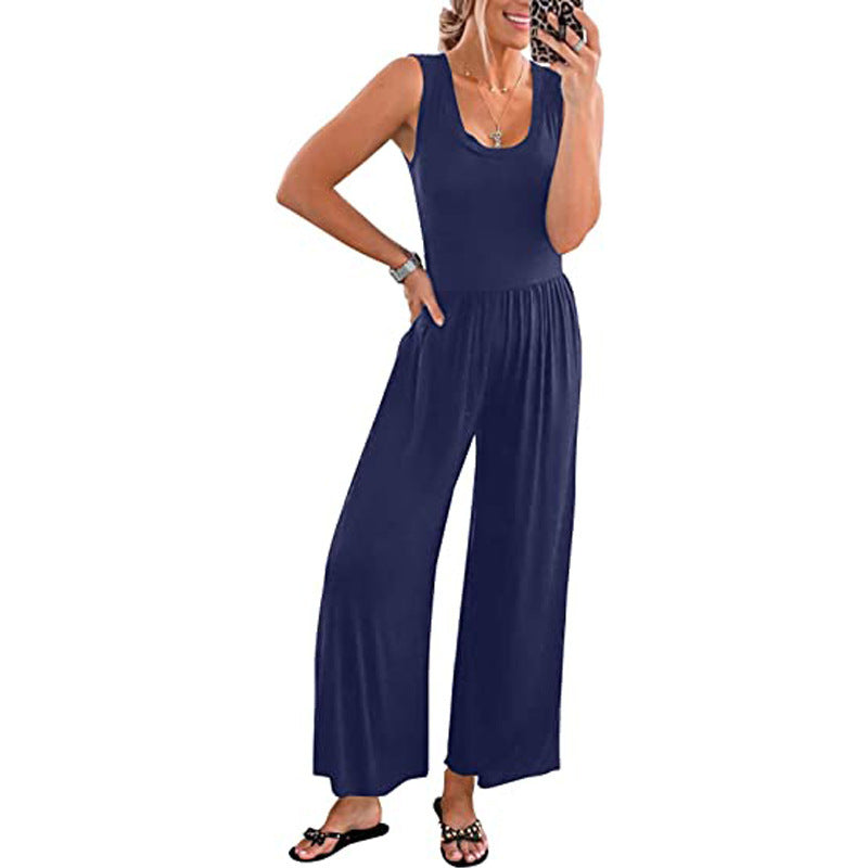 Mono sin mangas de color liso de verano para mujer