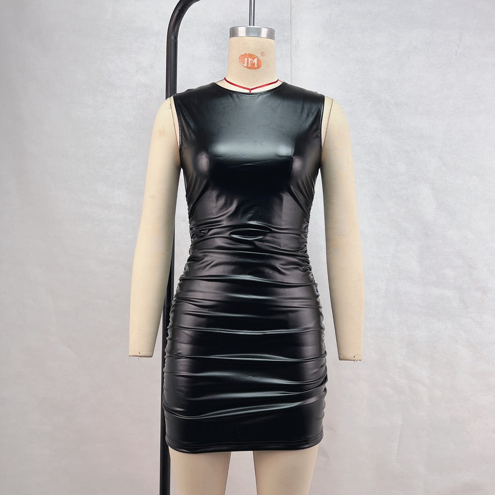 Vestido ajustado de piel sintética para mujer, sexy, para discoteca