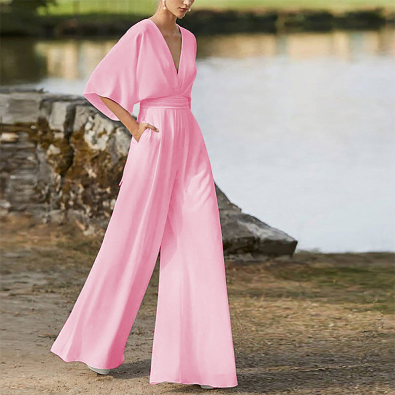 Vestido de invierno para mujer, mono con escote en V profundo, cintura alta, pantalones de pierna ancha