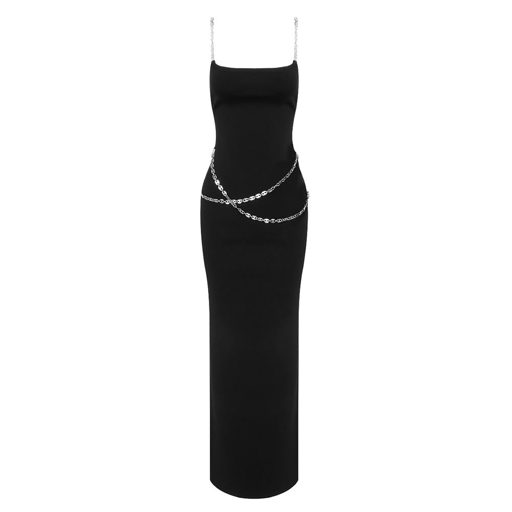 Vestido de cadena sencillo para mujer, vestido largo de fiesta, vestido de noche sexy