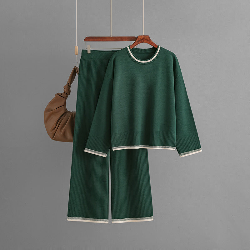 Conjunto de dos piezas de punto para mujer, informal, con contraste de color, manga larga, para otoño e invierno