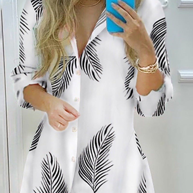 Vestido elegante de camisa ligeramente madura para mujer con estampado floral y abertura para mujer