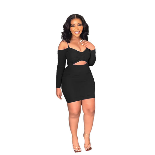 Sexy Slim Fit All Match Off The Shoulder Strap Mini Sheath Dress