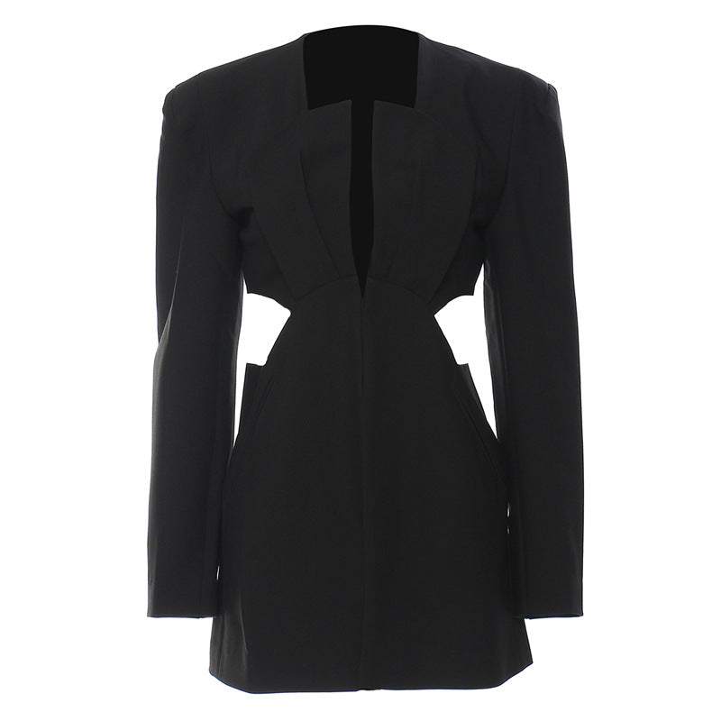 Chaqueta de oficina con cintura lateral al descubierto, corte entallado, personalidad y moda.