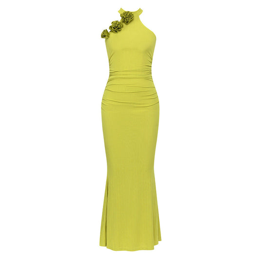 Summer Sexy Vintage Halter Sleeveless Floral Print Pleated Dress Women