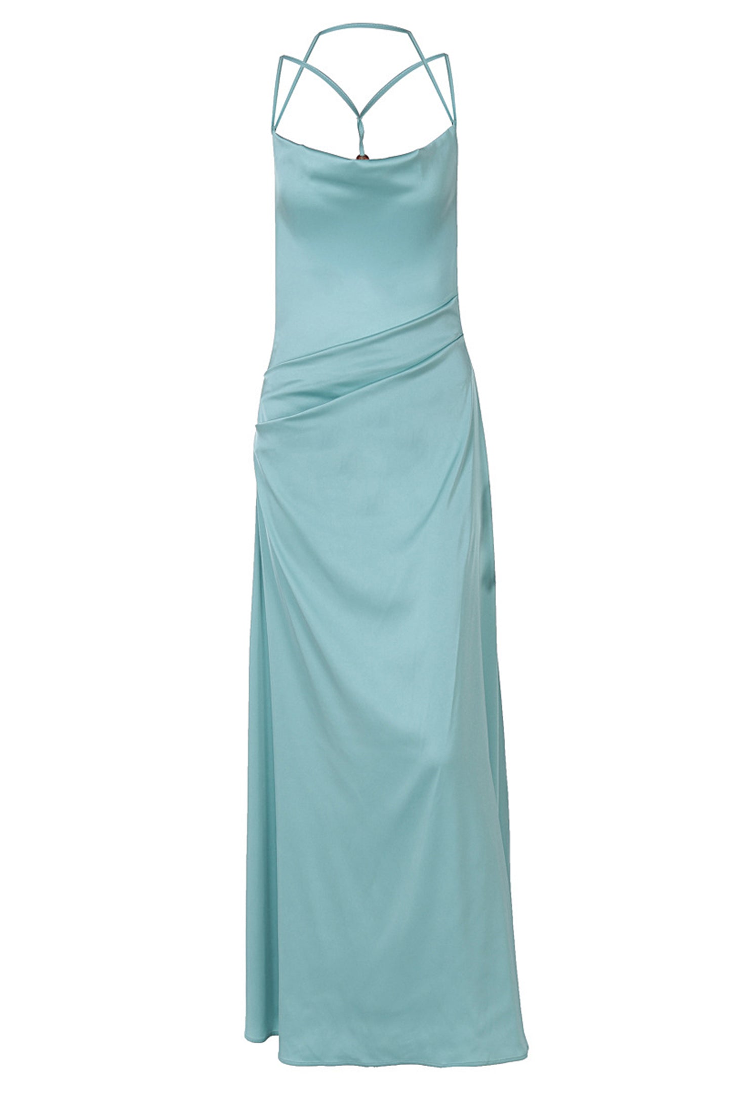 Vestido largo Virginia de satén con cuello vuelto y espalda descubierta