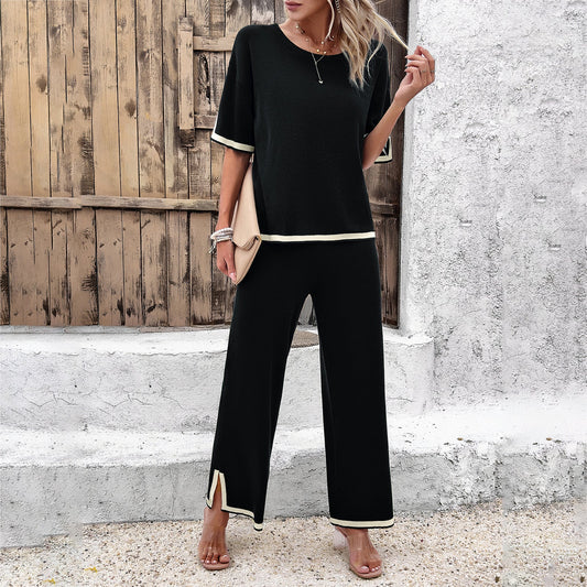 Traje de punto informal de manga corta para mujer, primavera y verano