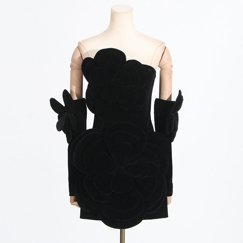 Vestido tubo retro de otoño con costuras florales y estilo socialité francés para mujer
