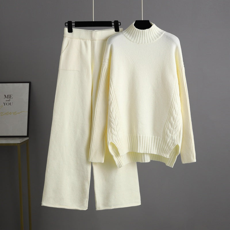 Conjunto de dos piezas formado por suéter y pantalón ancho de punto, para otoño e invierno, a la moda y elegante, para mujer