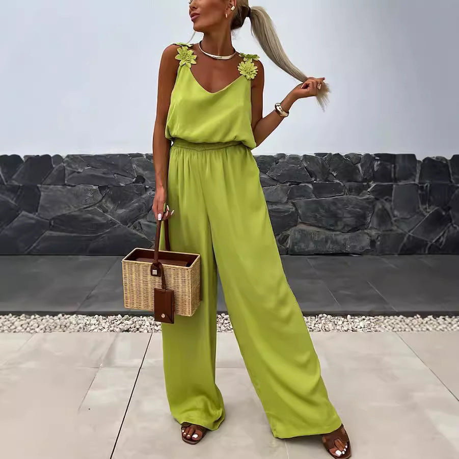 Mono informal holgado con bolsillos y tirantes para mujer, sin mangas, para primavera y verano
