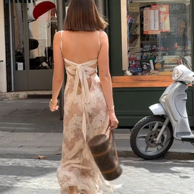 Vestido lencero elegante con estampado de alta clase y tirantes sexy para mujer