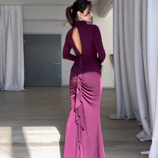Autumn Slim Fit Exposed Back Waist Tight Hip Bag Special Dress