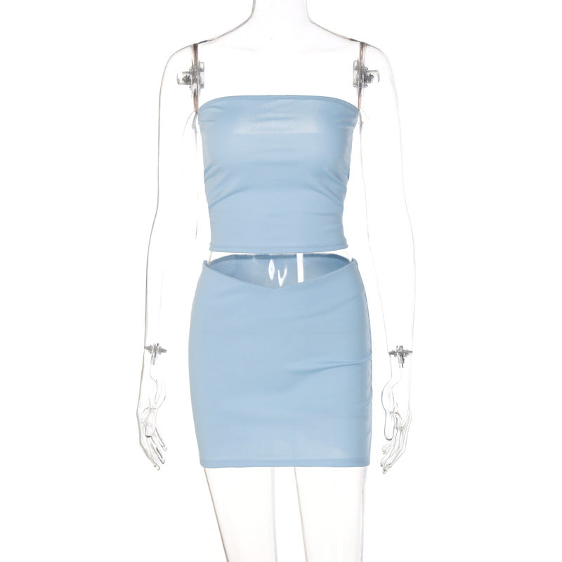 Conjunto de falda corta ajustada con sujetador horizontal informal de verano para mujer