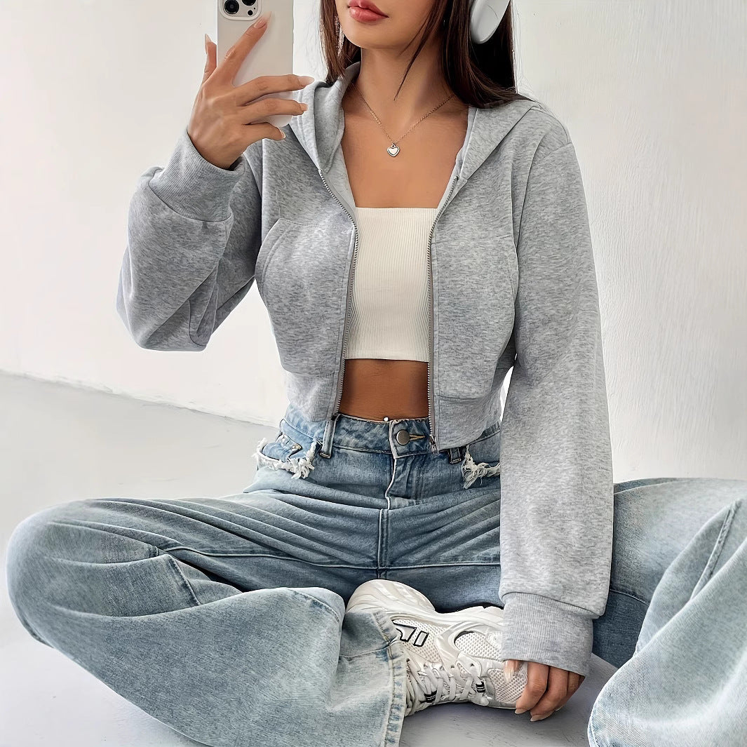 Short Long Sleeved Zipper Hooded Sweatshirt Sweatshirt Popular Short Shipment