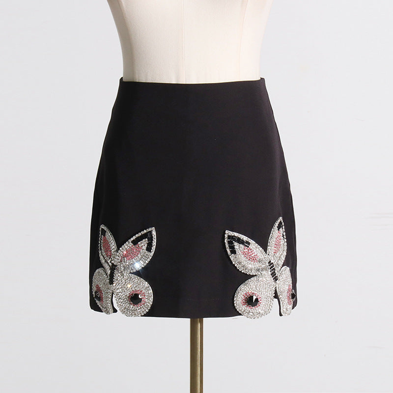 Traje de dos piezas con falda de cintura alta y blazer decorativo con mariposas de industria pesada de lujo ligero de interés especial de otoño